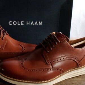 COLE HANN Men's Grand Shortwing Oxford Shoes Brown Woodbury Leather US 11.5 NWT